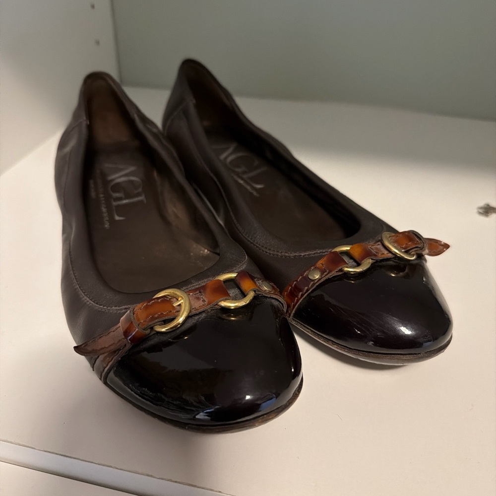 AGL Italian Leather Flats Size 8.5 – Classic Brown